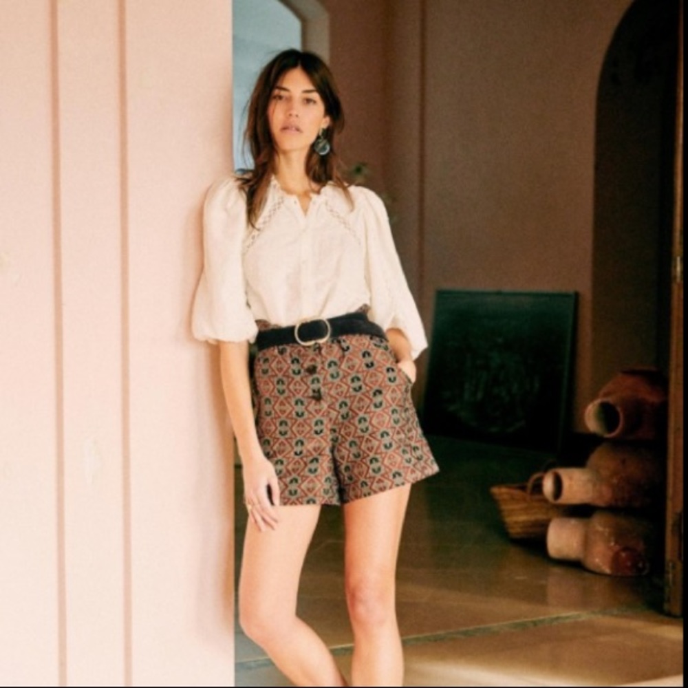 Sezane | NWT Brown Jacquard Valentin Button Shorts